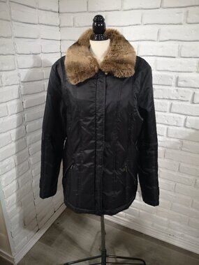 Vintage Levi's Ladies Size 2X Black Lined Winter Jacket w/ Faux Fur Collar